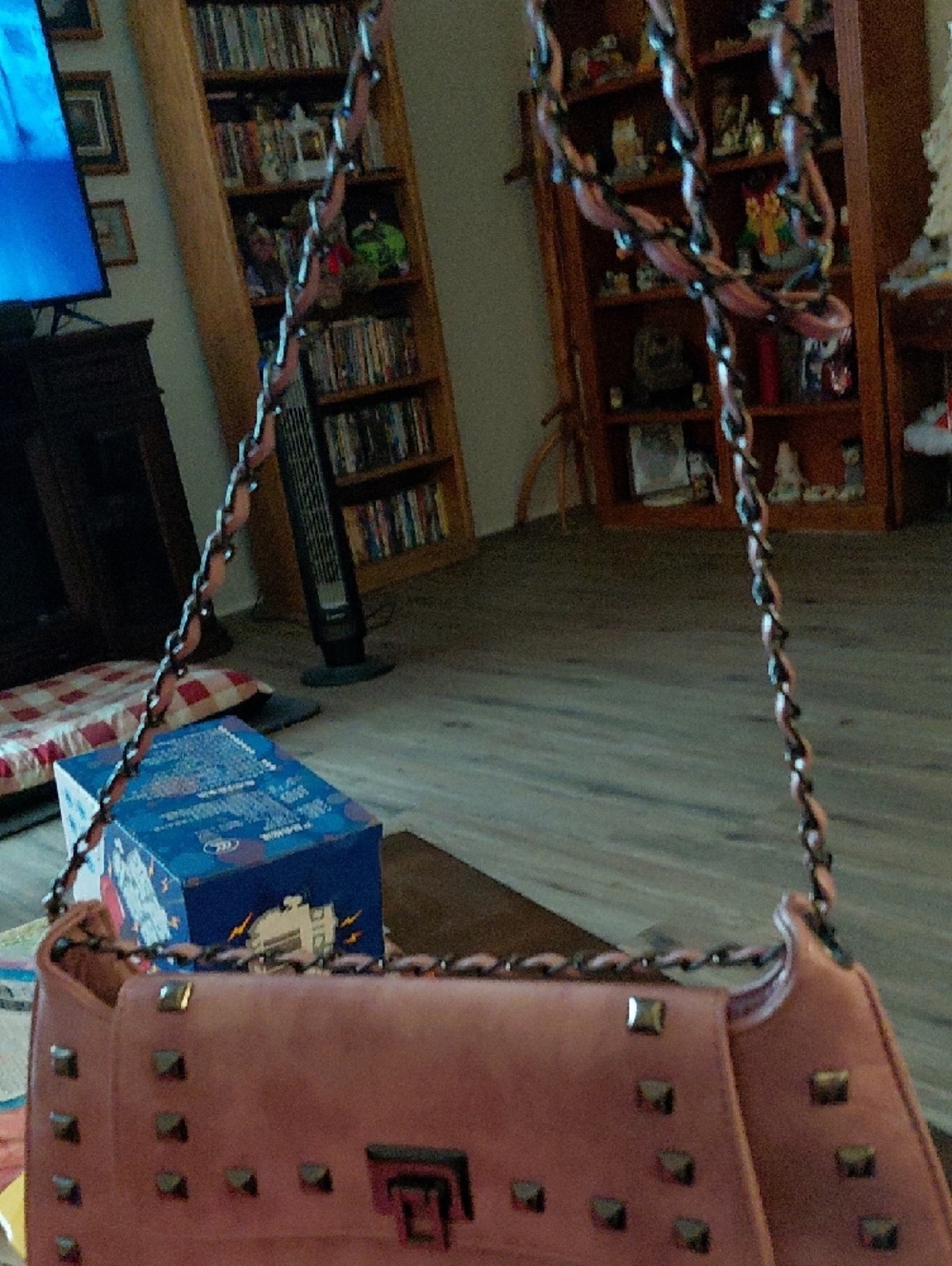 Studded Pink Crossbody Bag with Chain Strap - Picture 5 of 8